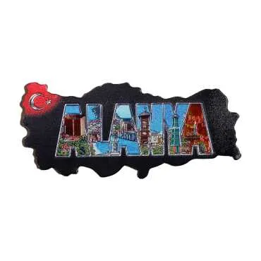 Alanya Themed Metallic Map Refrigerator Magnet