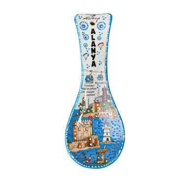 Alanya Themed Ceramic Screen Print Spoon Rest - 5