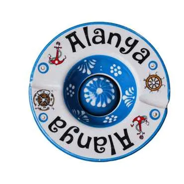 Alanya Themed Traditional Ceramic Lidded Small Ashtray 110 mm - Standart - 2