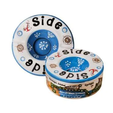Side Themed Traditional Ceramic Lidded Small Ashtray 110 mm