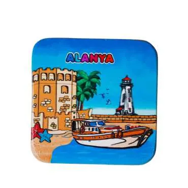 Alanya Themed UV Square Traditional Coaster 97 mm