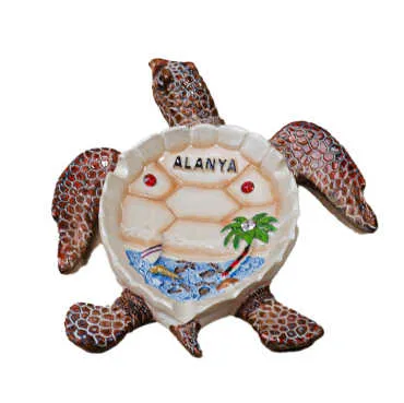 Alanya Themed Mother of Pearl Stone Decorated Large Polyester Turtle Ashtray 13.5*12 cm - Standart - 2