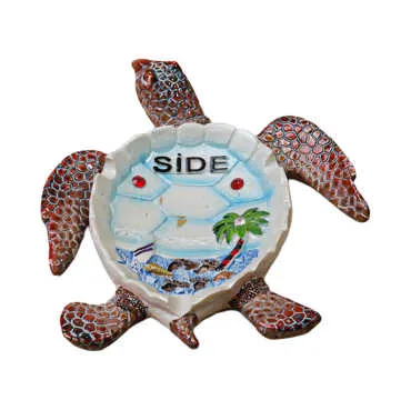 Side Themed Mother of Pearl Stone Decorated Large Polyester Turtle Ashtray 13.5*12 Cm - Standart - 2