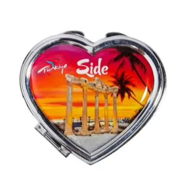 Side Themed Customised Metal Epoxy Travel Make Up Compact Heart Shaped Mirror 70x65x8 mm - 4