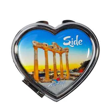 Side Themed Customised Metal Epoxy Travel Make Up Compact Heart Shaped Mirror 70x65x8 mm - 5