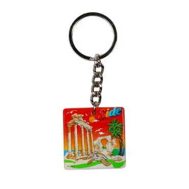 Side Themed Customised Uv Printed Plastic Base Round Keyring 40x108 mm