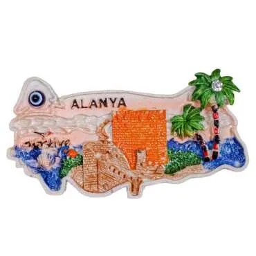 Alanya Themed Polyester Stoned And Nacrous Fridge Magnet