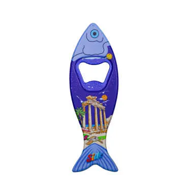 Side Themed Customised UV Printed Fish Shape Printed Plastic Base Bottle Opener 42x130 mm