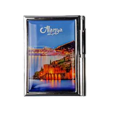 Alanya Themed Myros Metal Pen Holder Notepad 86x66x8 mm