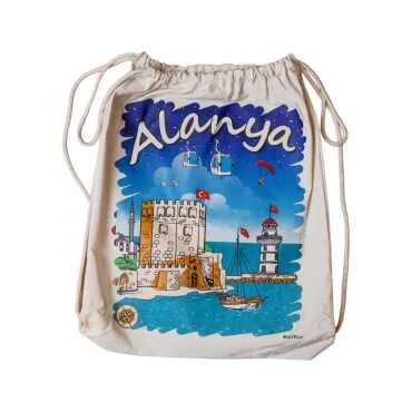 Alanya Themed Digital Print Cotton Backpack 33x43 cm