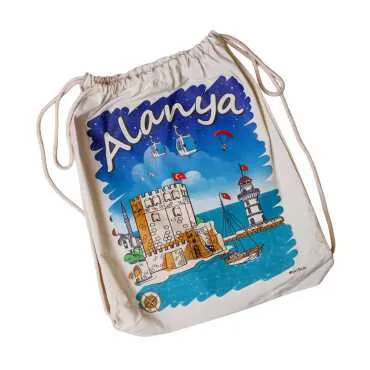 Alanya Themed Digital Print Cotton Backpack 33x43 cm - 7