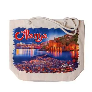 Alanya Temalı Dijital Baskılı Kanvas Plaj Çantası 470*390*150 MM