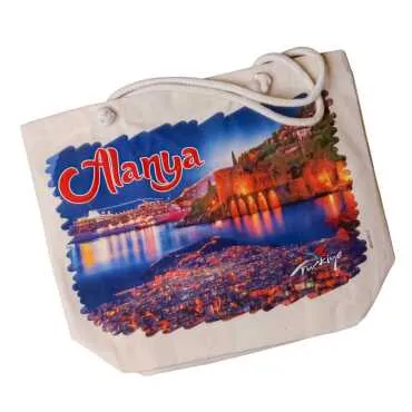 Alanya Themed Digital Print Canvas Beach Bag 35x40 cm - 5