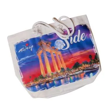 Side Themed Digital Print Canvas Beach Bag 35x40 cm - 2