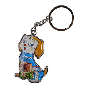 Alanya Themed Dog Shaped Metal Keychain