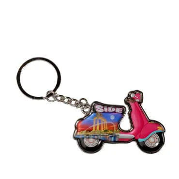 Side Themed Scooter Shaped Metal Keychain
