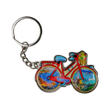 Alanya Themed Bicycle Shaped Metal Keychain