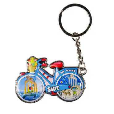 Side Themed Bicycle Shaped Metal Keychain
