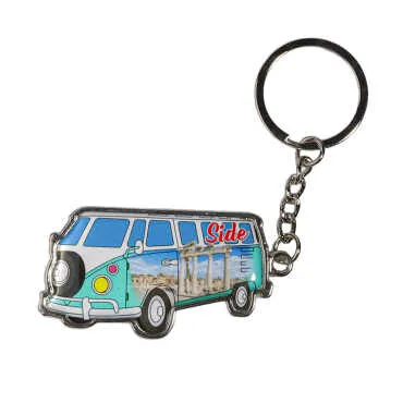 Side Themed Minibus Shaped Metal Keychain