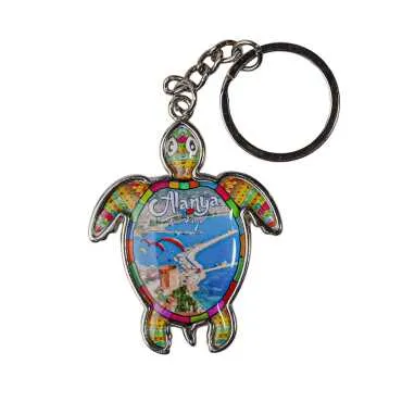 Alanya Themed Turtle Shaped Metal Keychain