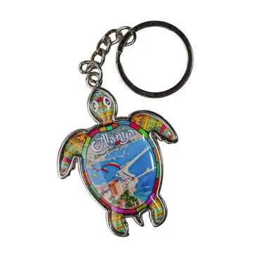 Alanya Themed Turtle Shaped Metal Keychain - 5