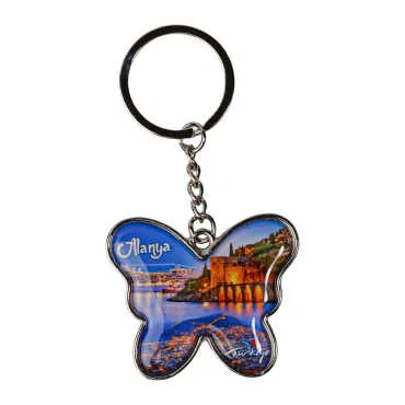 Alanya Themed Butterfly Shaped Metal Keychain