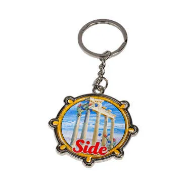 Side Themed Wheel Shaped Metal Keychain - 7