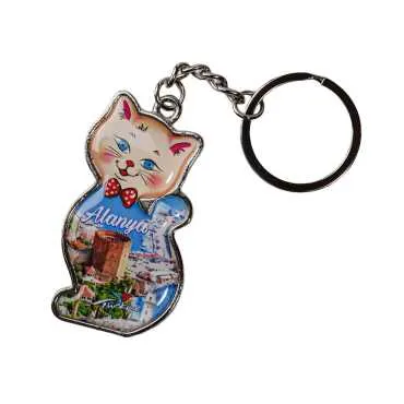 Alanya Temalı Kedi Şekilli Metal Anahtarlık - 6
