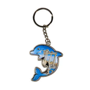 Side Themed Dolphin Shaped Metal Keychain - Standart