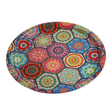Mandala Themed Round Metal Tray 28 cm - 5