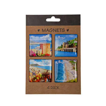 Alanya Themed Myros Four Piece Refrigerator Magnet Set 40x40 mm