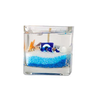 Alanya Themed Medium Square Glass Candle with Gel Wax - Standart - 2