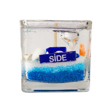 Side Themed Medium Square Glass Candle with Gel Wax