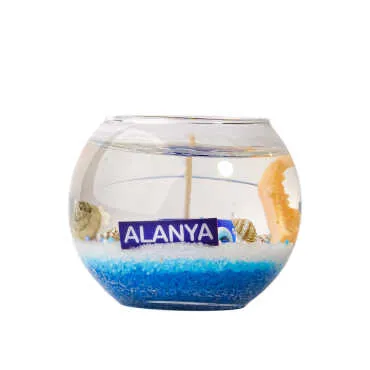 Alanya Themed Medium Round Glass Candle with Gel Wax