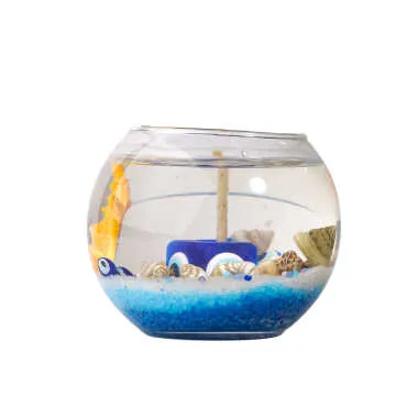 Alanya Themed Medium Round Glass Candle with Gel Wax - Standart - 2