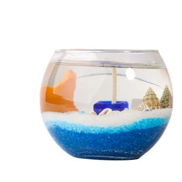 Side Themed Large Round Glass Candle with Gel Wax - Standart - 2