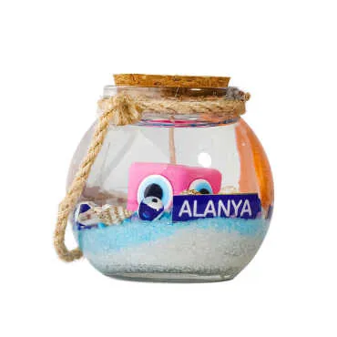 Alanya Temalı Mantar Kapaklı Cam Bardak Küçük Boy Jel Mum 6*6 Cm