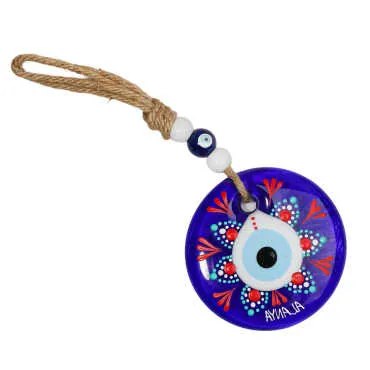Alanya Themed Mandala Design Glass Evil Eye Wall Hanging 18 cm - 17