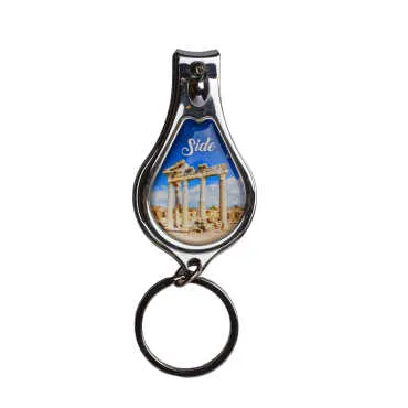 Side Themed Metal Bottle Opener Oval Keychain Nail Clipper