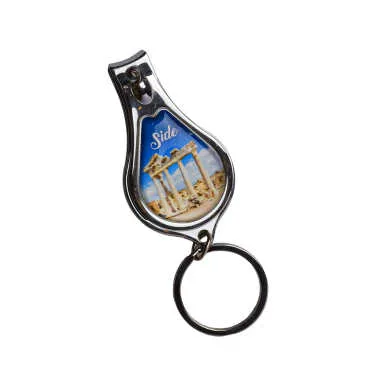 Side Themed Metal Bottle Opener Oval Keychain Nail Clipper - 4