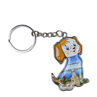 Antalya Themed Dog Shaped Metal Keychain - 4