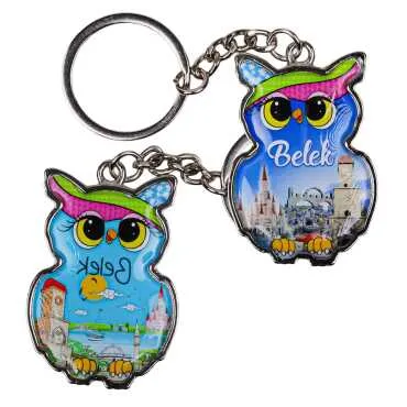 Belek Themed Owl Shaped Metal Keychain - 2