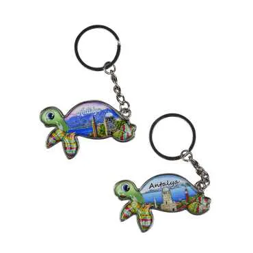 Antalya Themed Floating Turtle Shaped Metal Keychain - 2