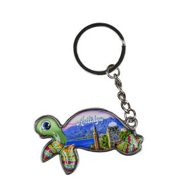 Antalya Themed Floating Turtle Shaped Metal Keychain - 3