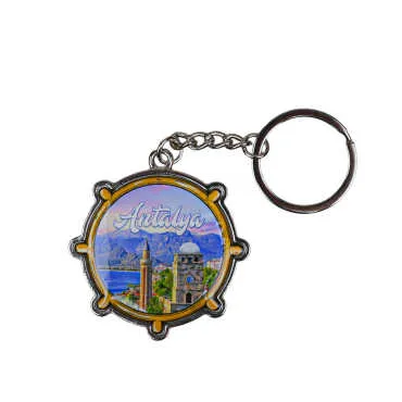 Antalya Themed Steering Wheel Shaped Metal Keychain - 3