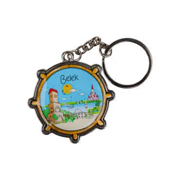 Belek Themed Steering Wheel Shaped Metal Keychain - 3