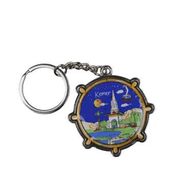 Kemer Themed Ship Wheel Shaped Metal Keychain - 3