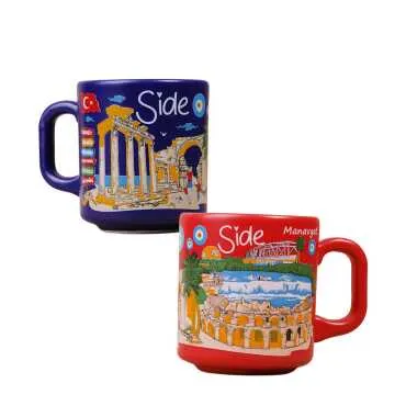 Side Themed Traditional Ceramic Cappuccino Mug - 2