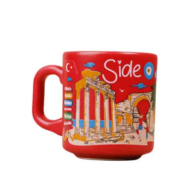 Side Themed Traditional Ceramic Cappuccino Mug - 3