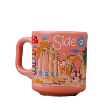 Side Themed Traditional Ceramic Cappuccino Mug - 7